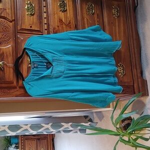 NWT ROBERT LOUIS WOMEN'S TURQUOISE BOHEMIAN TOP SIZE LARGE